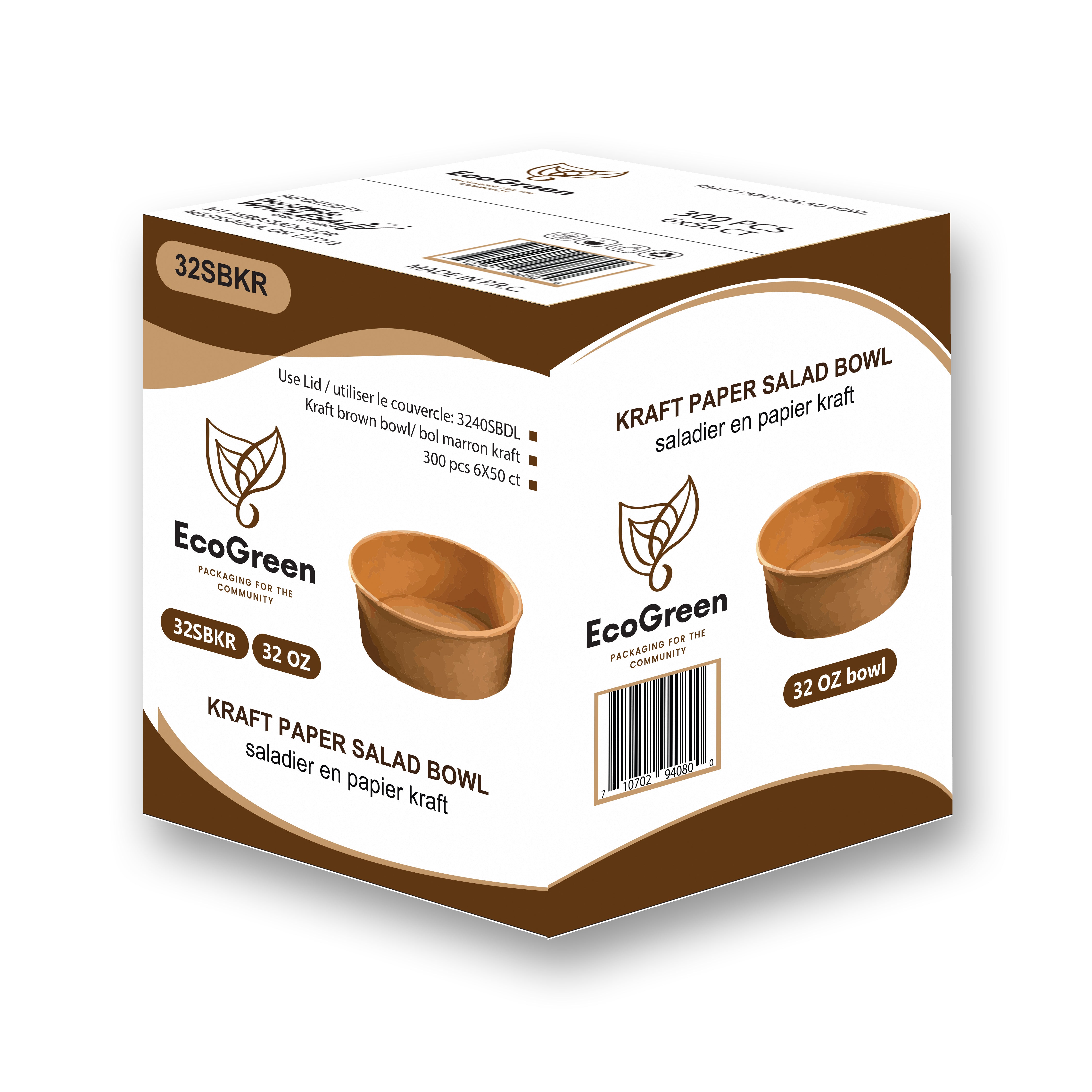 EcoGreen - Kraft Salad Bowl - 32oz - 1000ml