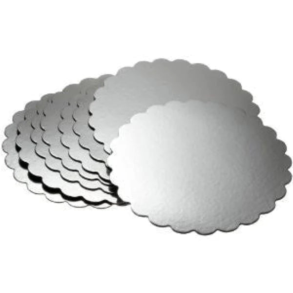 Enjay - Silver Round Scalloped Edges Cake Pad - 8"