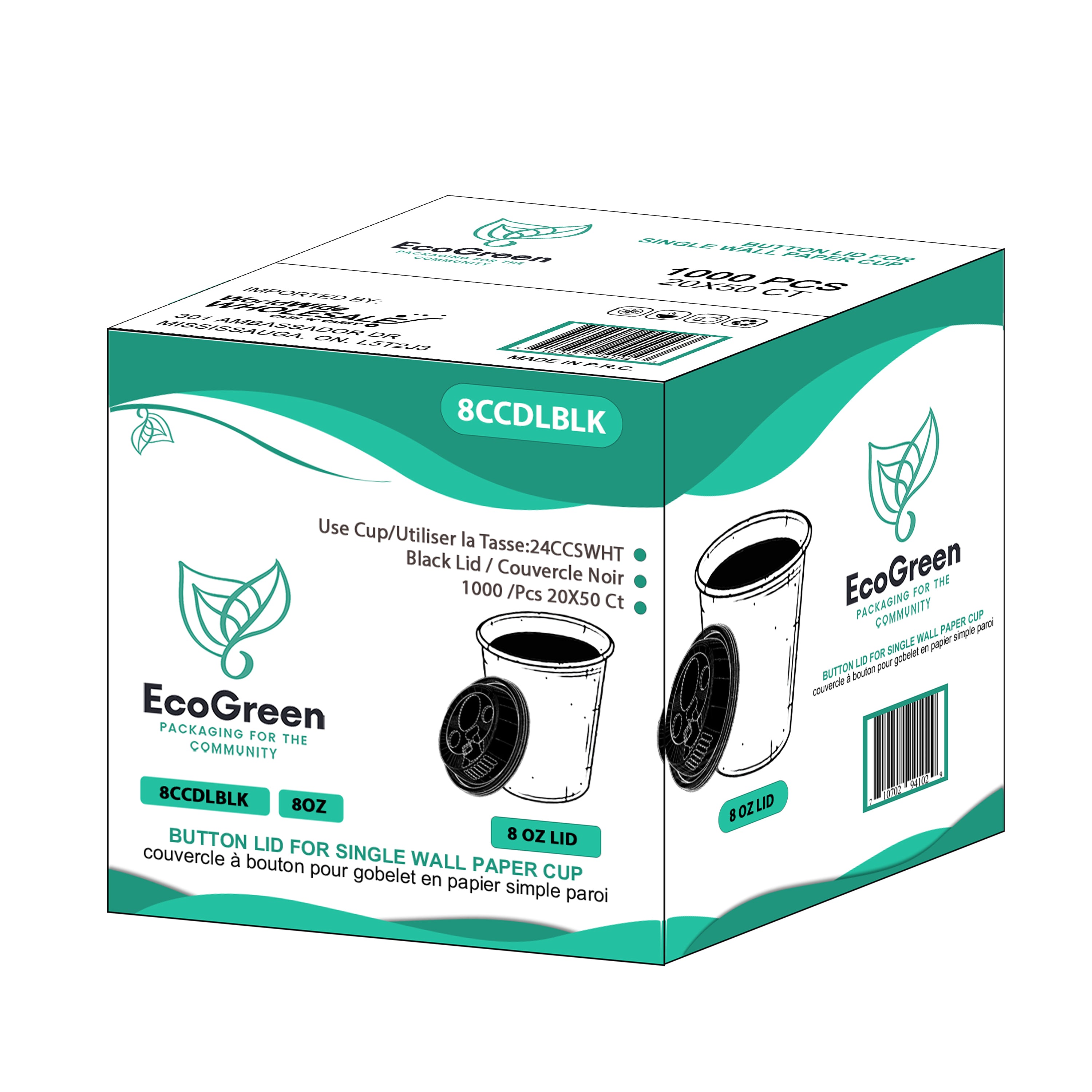 EcoGreen - Dome Lid For 8oz Paper Cup - Black
