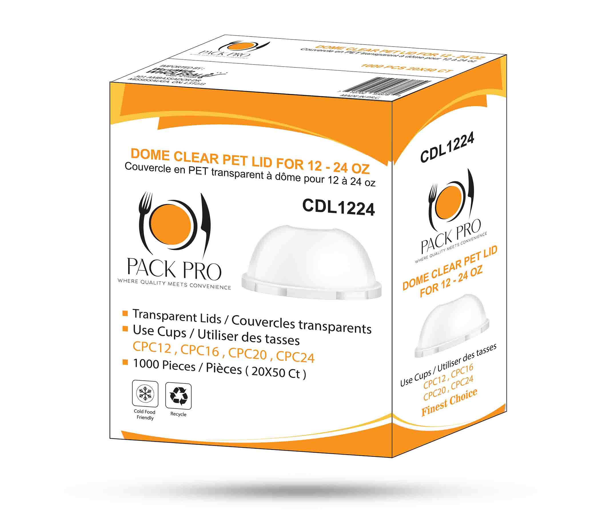 PackPro - 12-24oz Dome Lids For Clear Cups