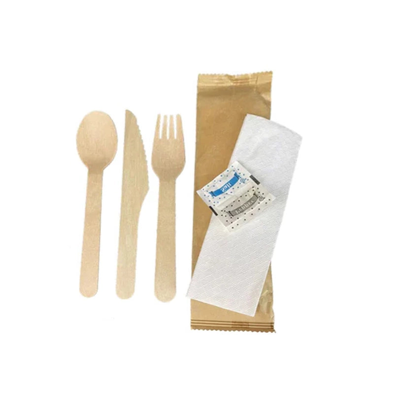 Wrapped 6pc Cutlery Kit (F/K/S/N/S/P) - Wooden