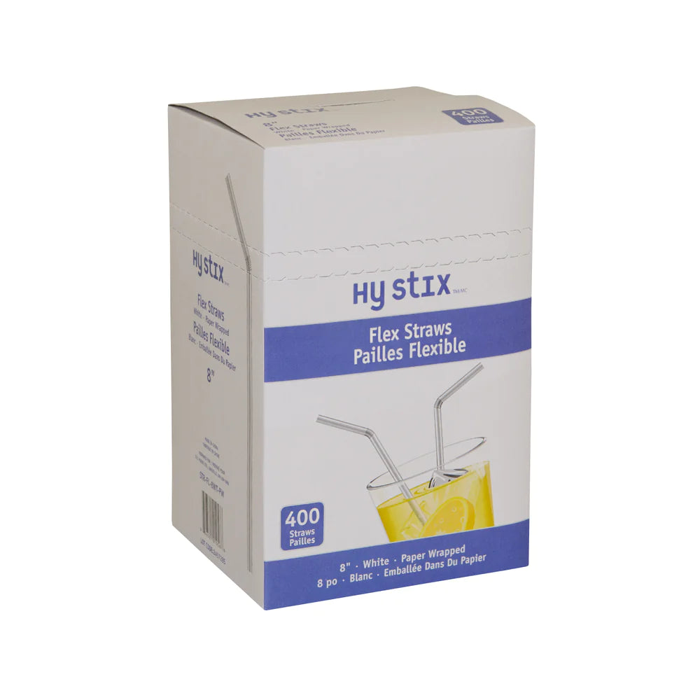 Hy StixEco Straw Milkshake Paper 8" White Wrapped STRE-MS-8WT-PW