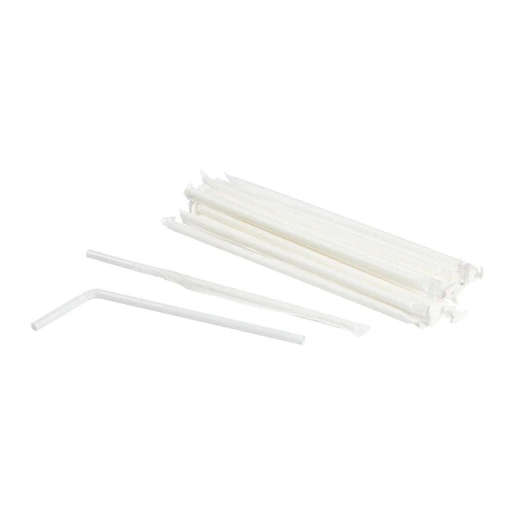 Hy StixEco Straw Milkshake Paper 8" White Wrapped STRE-MS-8WT-PW