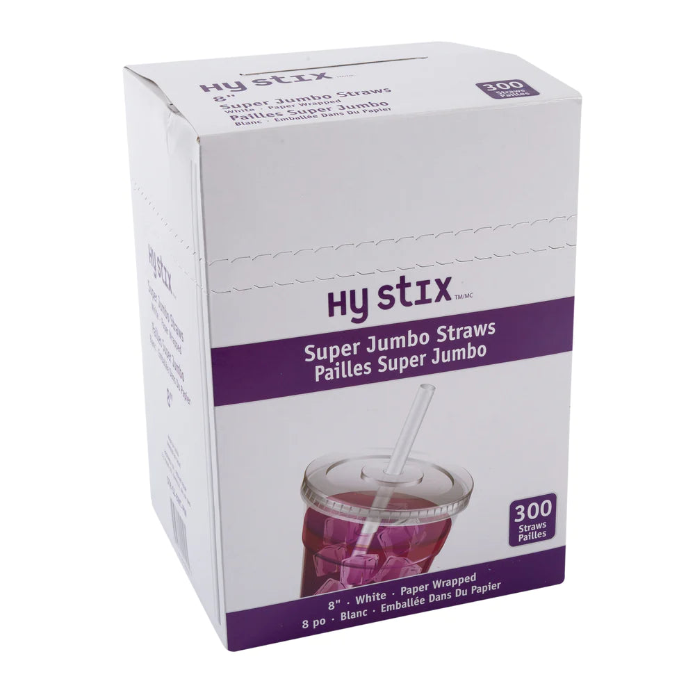 Straw Super Jumbo 8" White Paper Wrapped