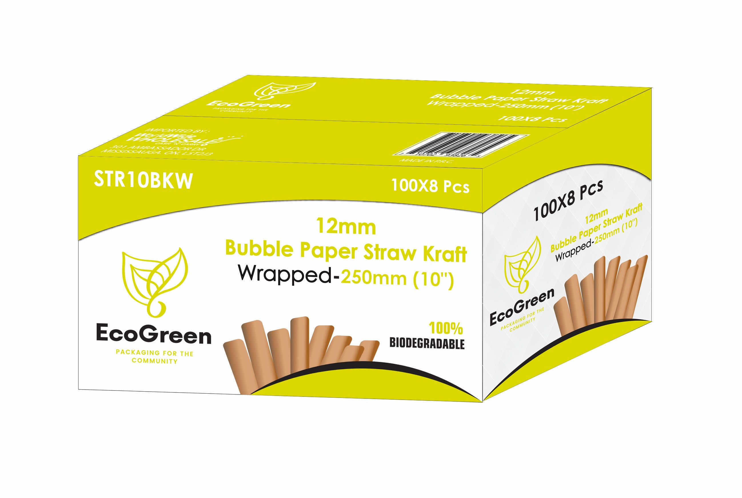 Ecogreen - 10" Bubble Paper Straws - Wrapped - Kraft - 100Ct
