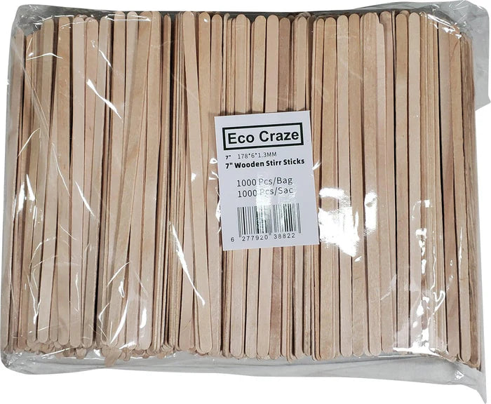 Eco Craze - 7" Wooden Stir Sticks - 1000Ct