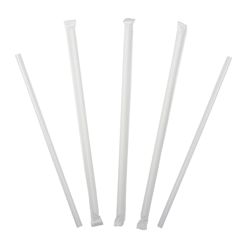 Hy StixEco Straw Milkshake Paper 8" White STRE-MS-8WT unwrapped