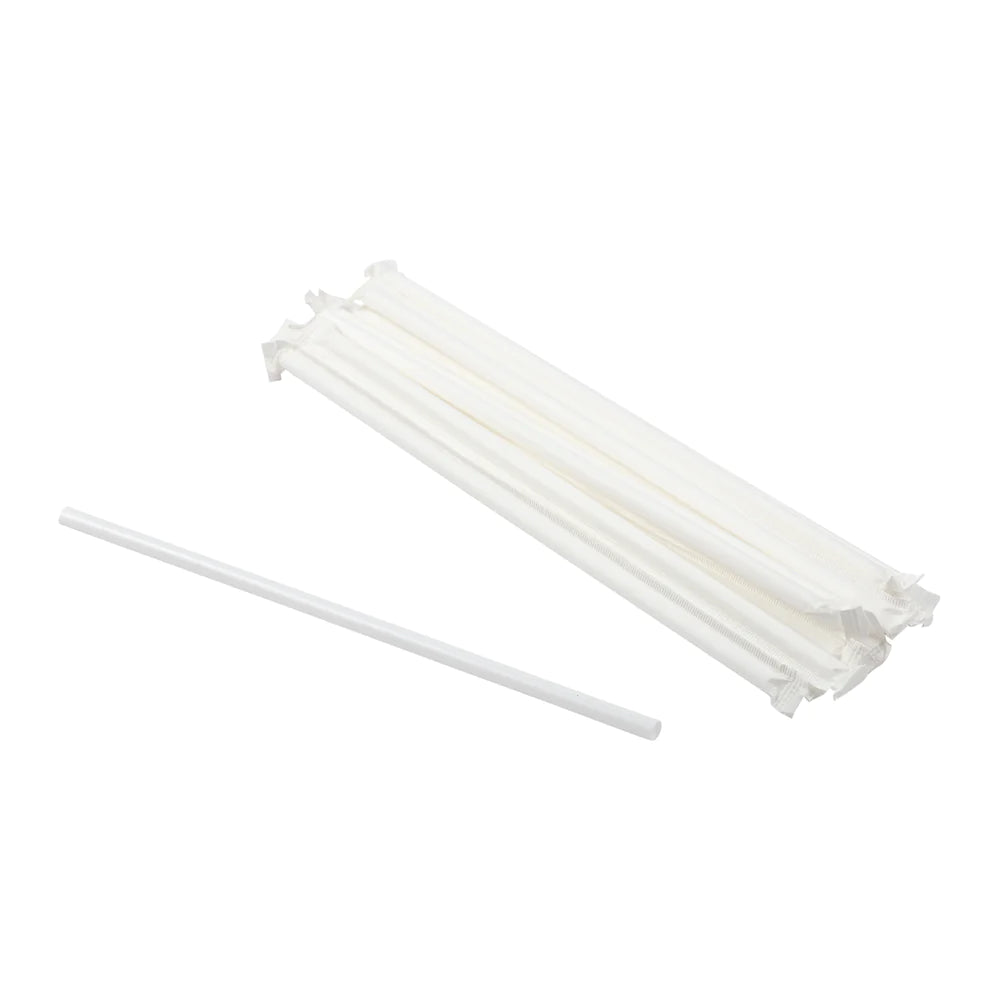 Hy StixEco Straw Milkshake Paper 8" White STRE-MS-8WT unwrapped