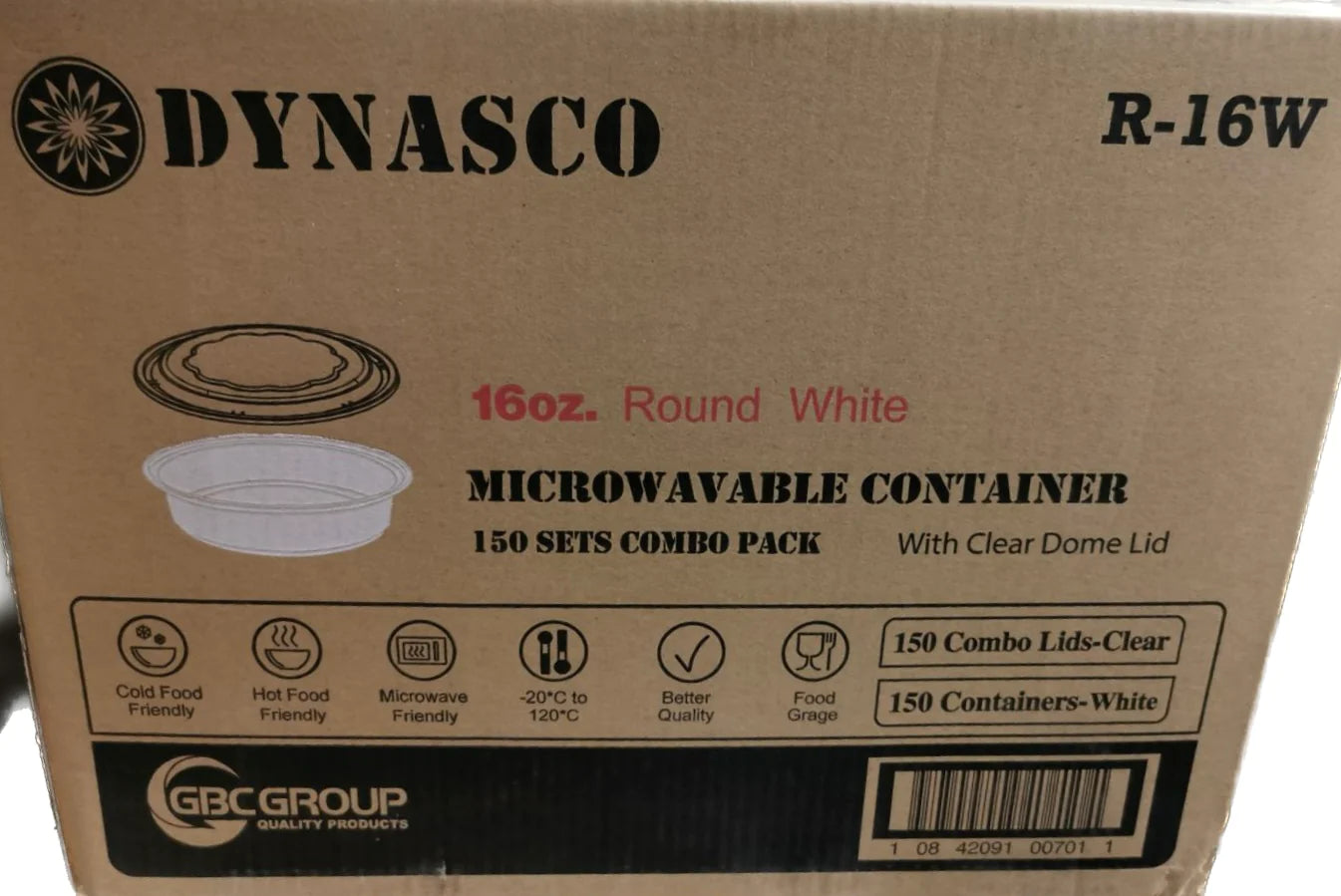 PCM/Dynasco - 16 Oz Round White Plastic Container - Combo