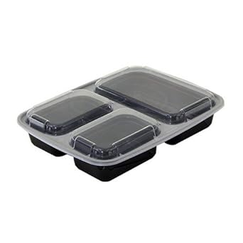 PPP - 9" Rectangular White 3 Compartment Plastic Container 32oz- Combo