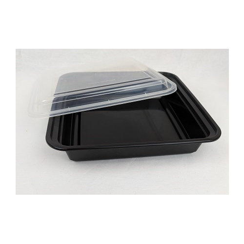 PCM - 9" Rectangular Black 2 Compartment Plastic Container 32oz - Combo
