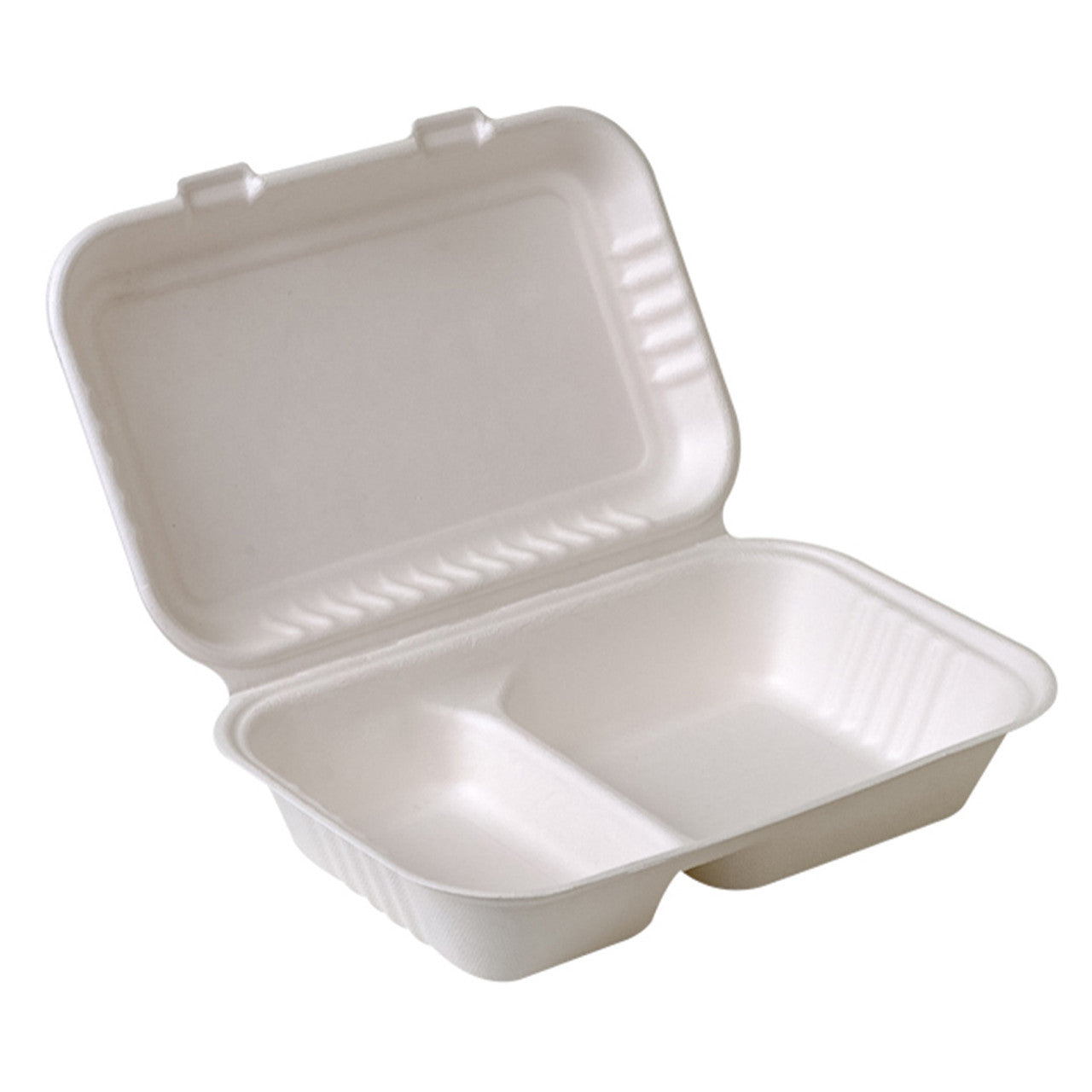 Evergreen - 9X6X3" - Bagasse Clamshell Container - 2 Comp