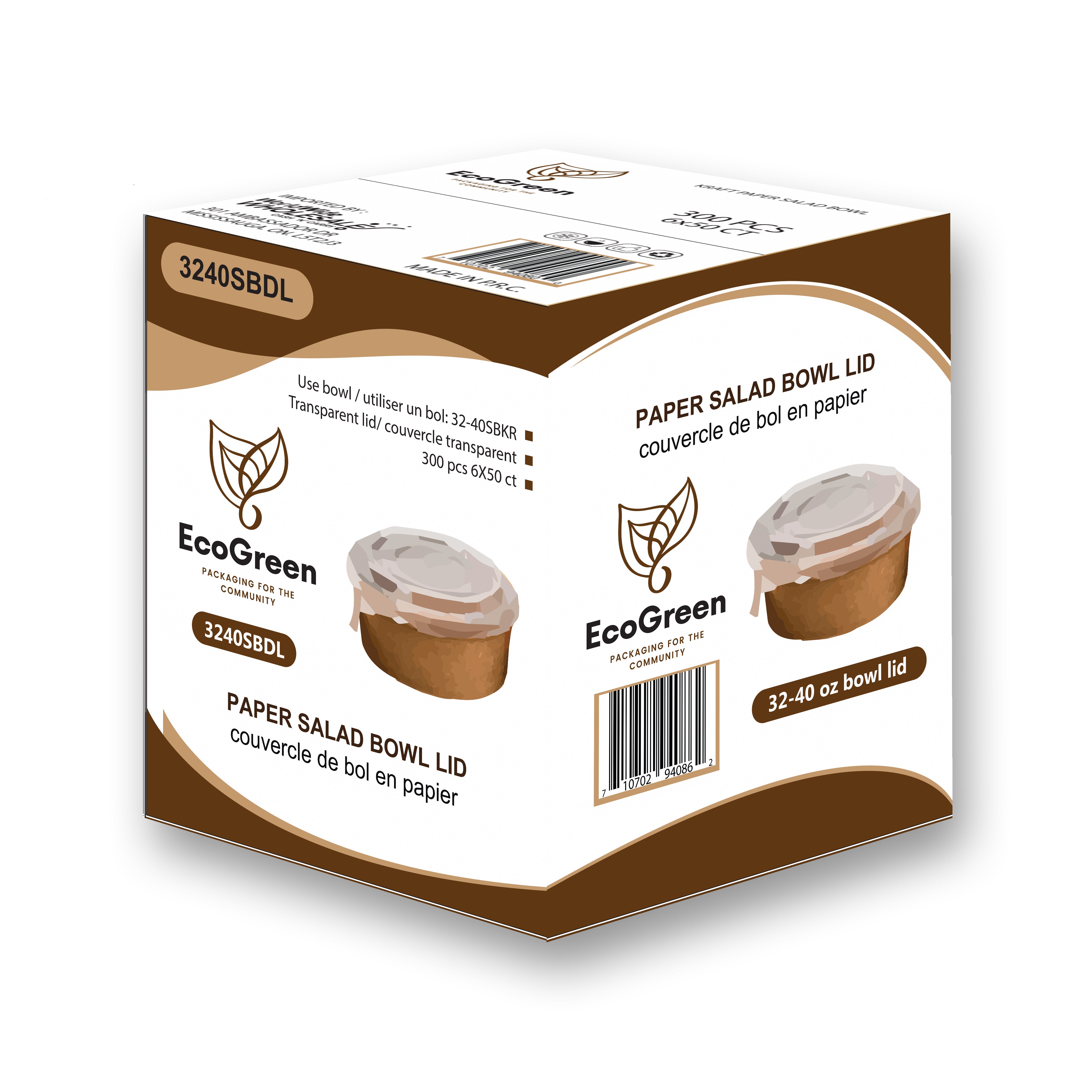 EcoGreen - Lids For Kraft Paper Salad Bowl - 35oz - 40oz