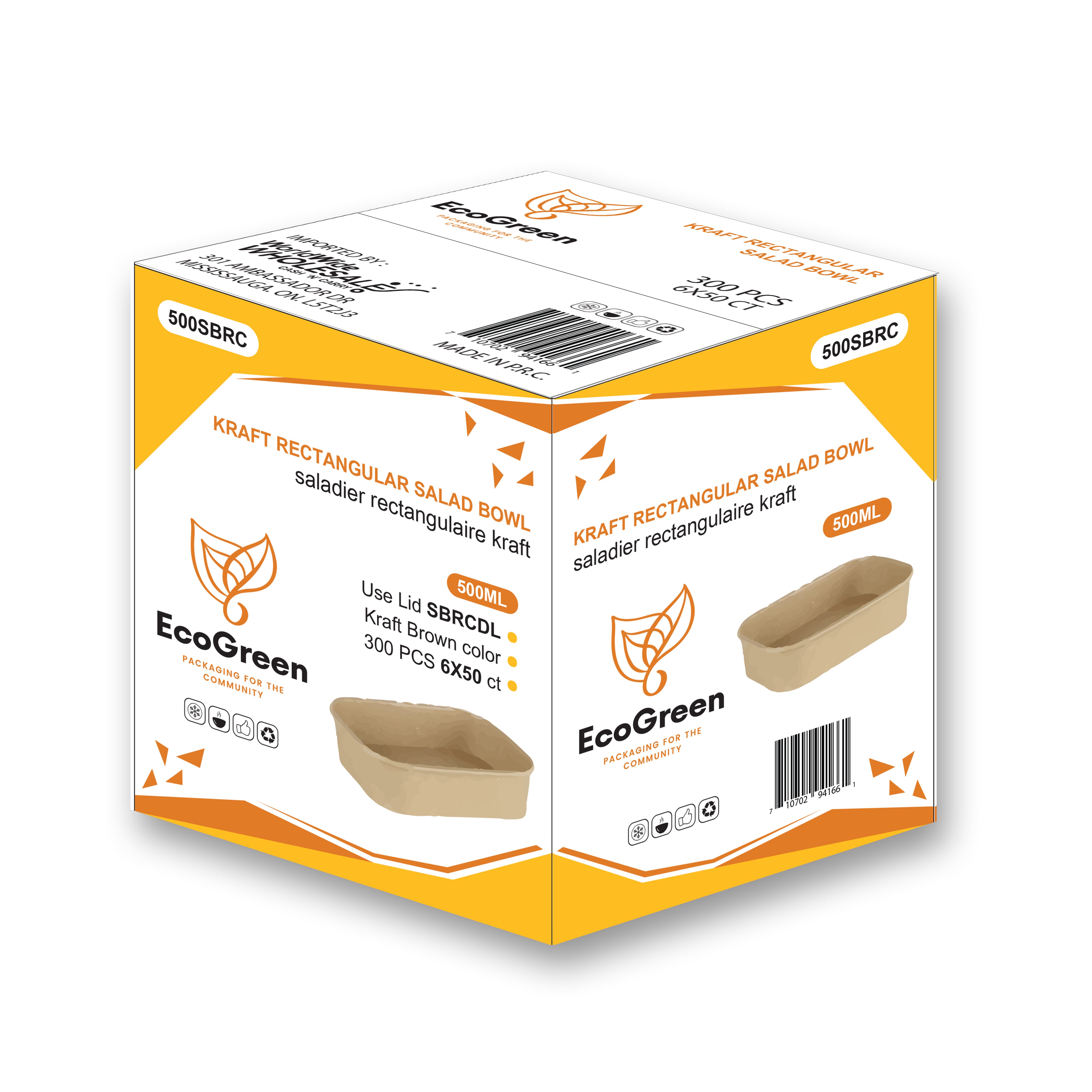EcoGreen - Kraft Salad Bowl - Rectangular - 500ml