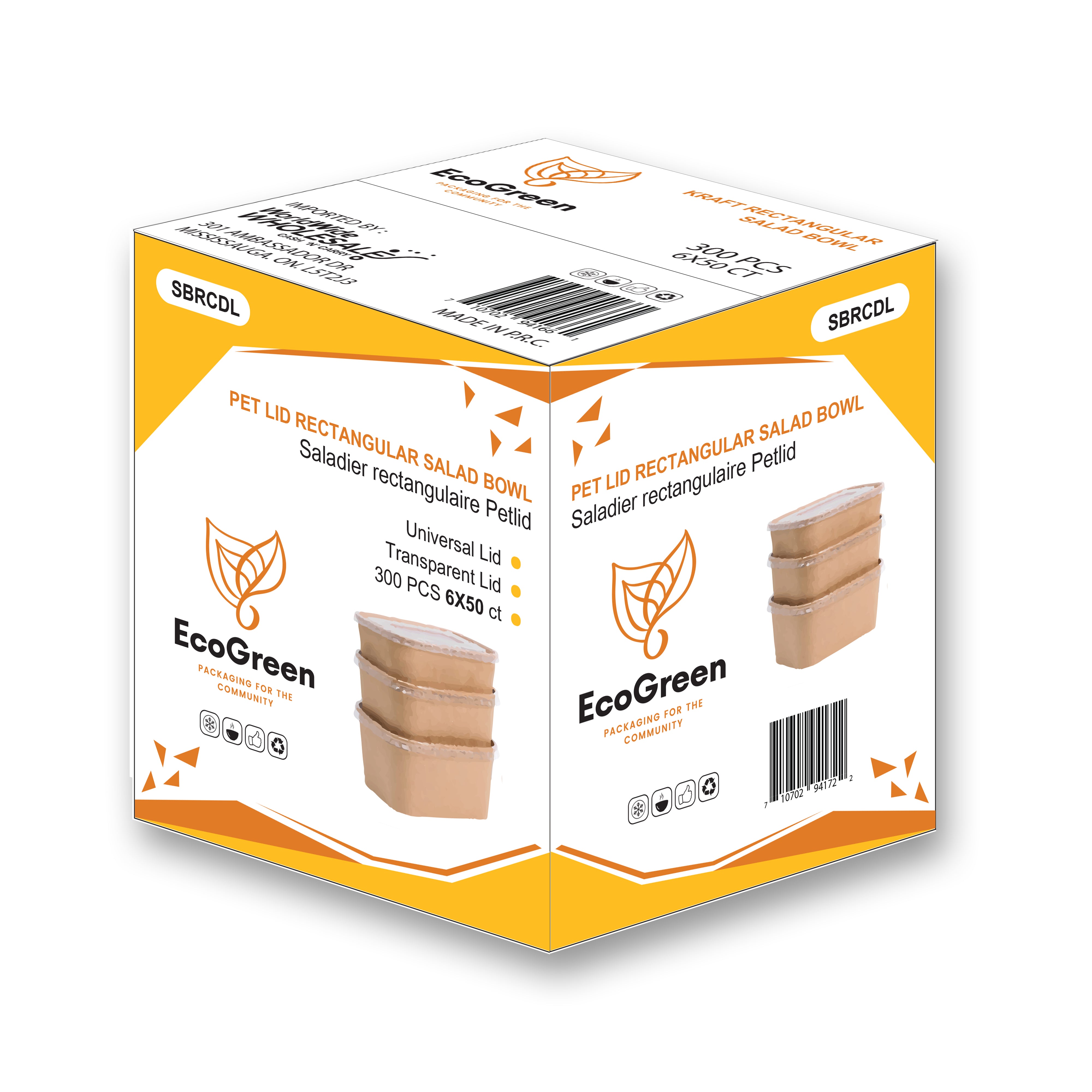 EcoGreen - Lids for Kraft Salad Bowl - Rectangular - 500-1000ml