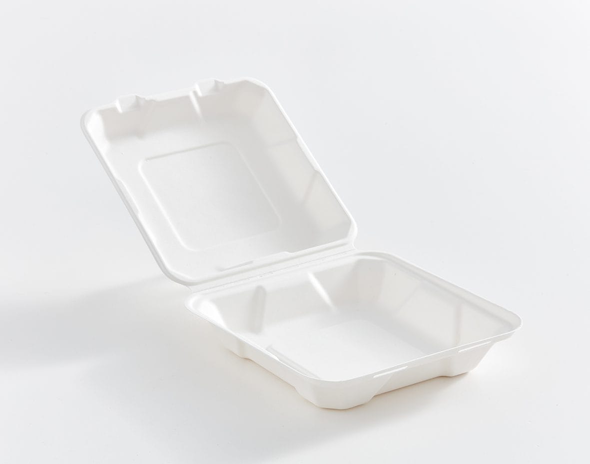 EcoGreen - 8X8X2.5 - 1 Comp Bagasse Hinged Lid Container