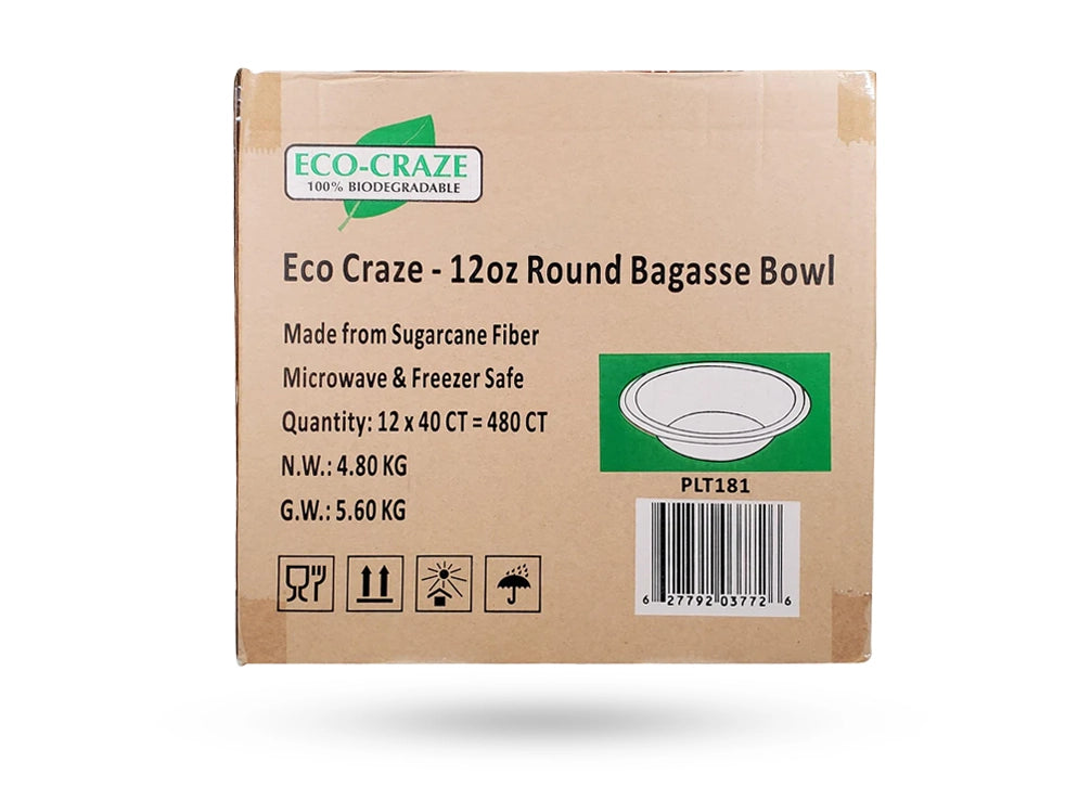 EcoCraze - 12oz Round Bagasse Bowl - Retail Pack