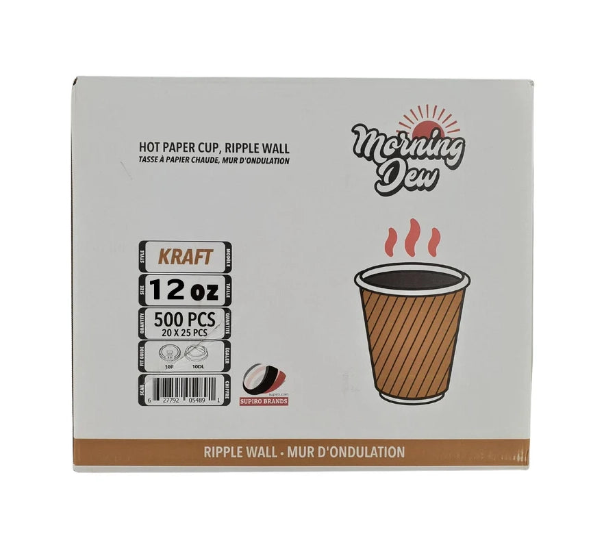 Morning Dew - 12oz Ripple Wall Paper Cup - Kraft