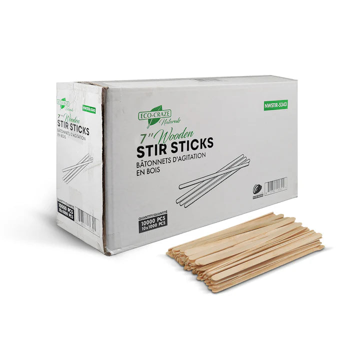 Eco Craze - 7" Wooden Stir Sticks - 1000Ct