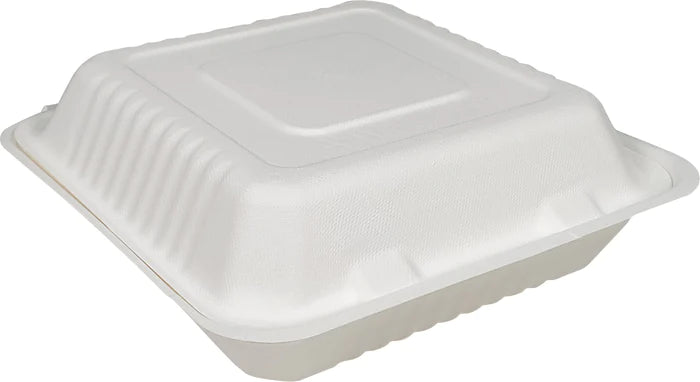 PPP - 8X8X3 - Bagasse Clamshell Container - 3 Comp